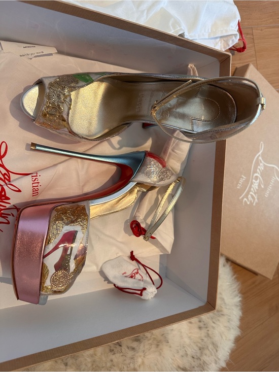 Christian Louboutin Shoes - Christian Louboutin Pink, Gold and Clear Platform Sandals